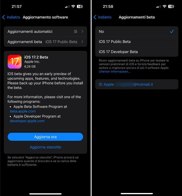 Togliere aggiornamenti iOS beta