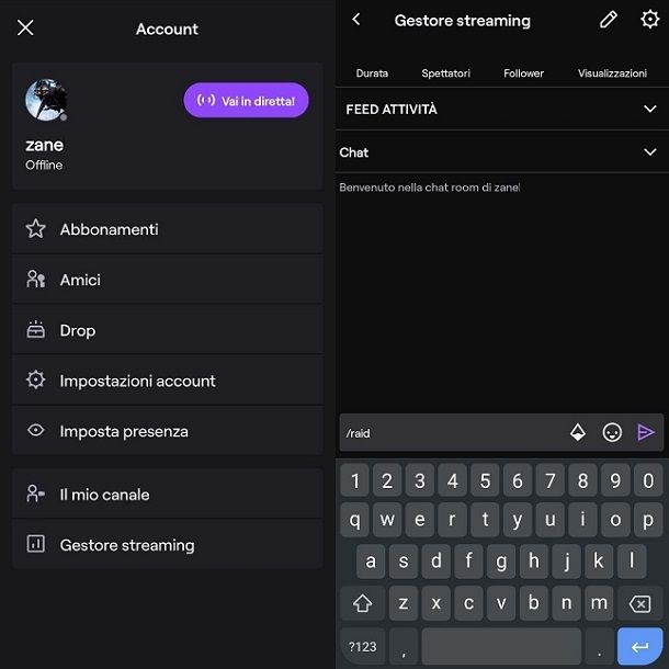 Gestore streaming dispositivo mobile Twitch