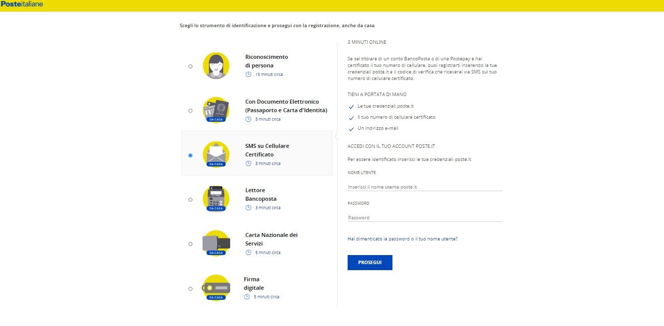 Registrarsi a PosteID tramite numero di cellulare certificato