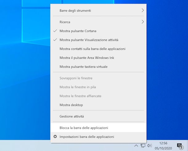 Blocco barra applicazioni Windows 10