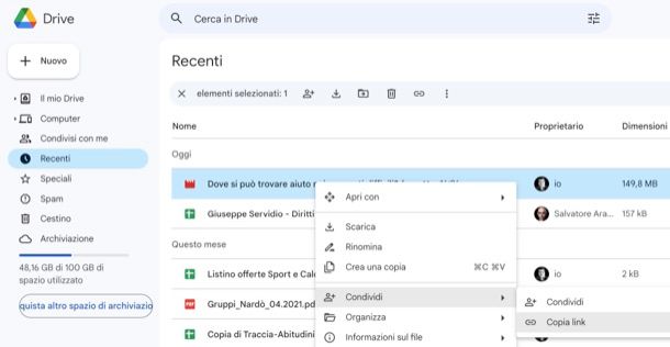 Come copiare link video Drive