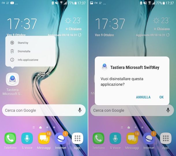 Disinstallazione SwiftKey Android