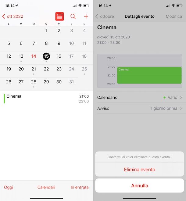 Eliminazione evento calendario iPhone