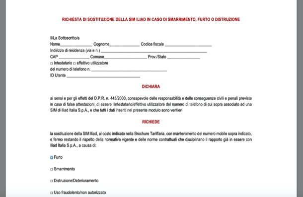 Modulo blocco SIM Iliad