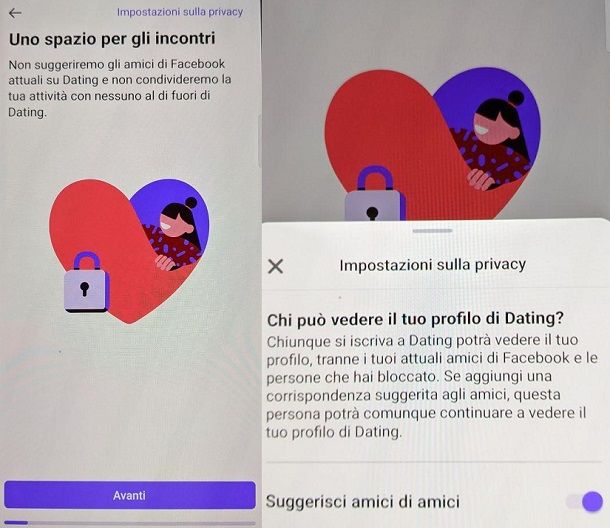 Impostazioni privacy Facebook Dating