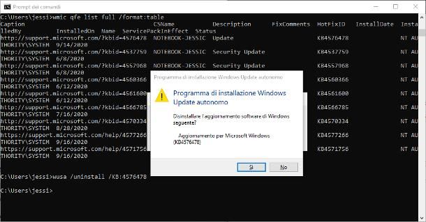 Come disinstallare aggiornamenti Windows 10