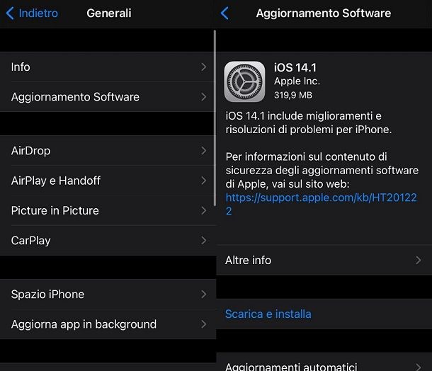 Aggiornare iPhone iOS 14