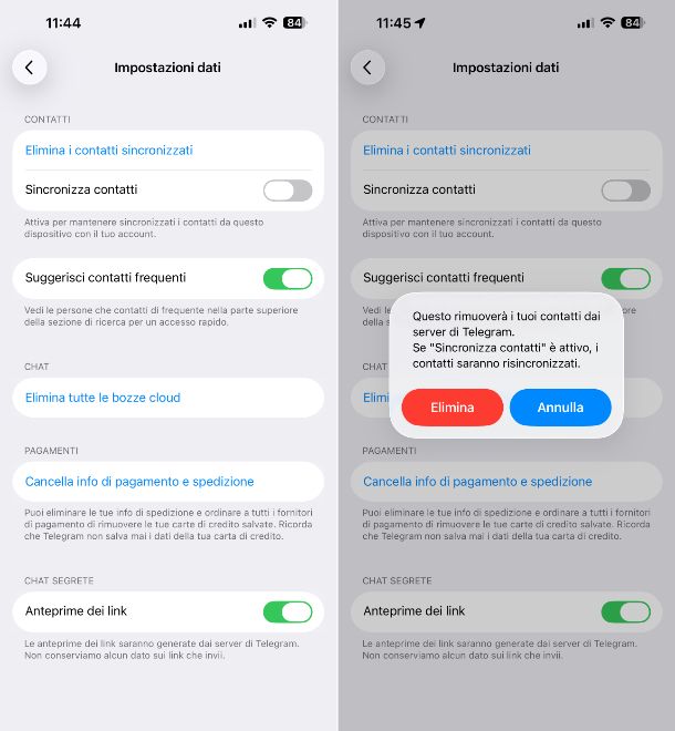 Telegram impostazioni iOS