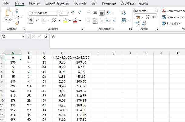 Come fare somma e divisione su Excel