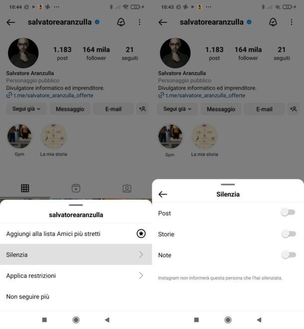 Riattivare post silenziati su Instagram da Android