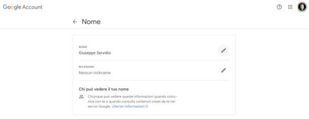 Cambiare nome account Google su PC
