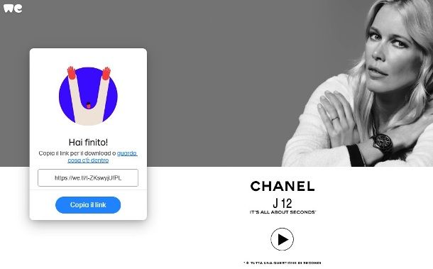 Creare link su WeTransfer