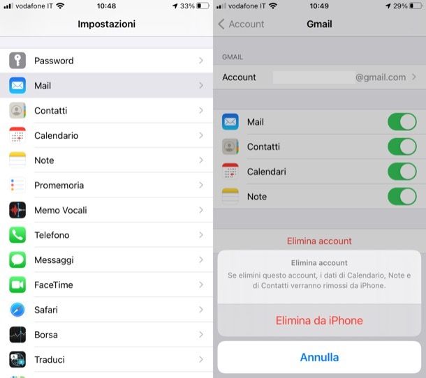 Rimuovere account Gmail da iPhone