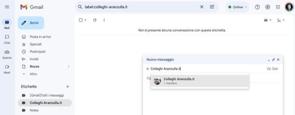 Inviare una mail a un'etichetta Gmail