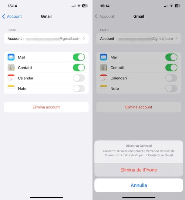 Eliminare account Gmail da iPhone