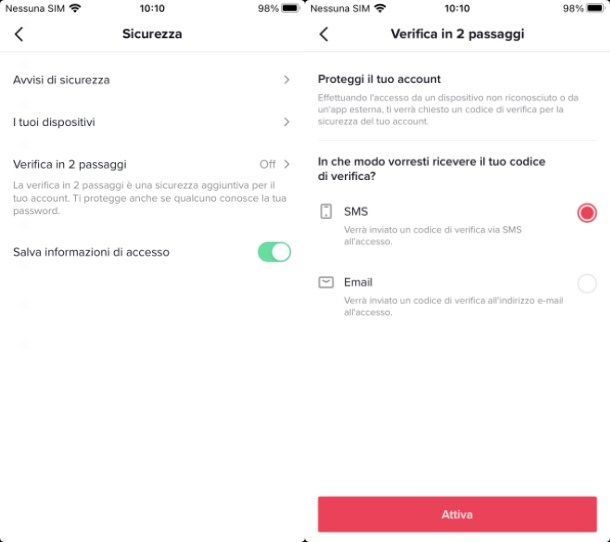 Attivare l'autenticazione a due fattori TikTok