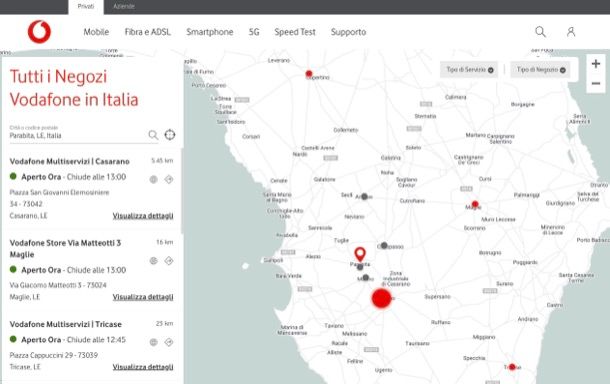 Cercare negozi Vodafone