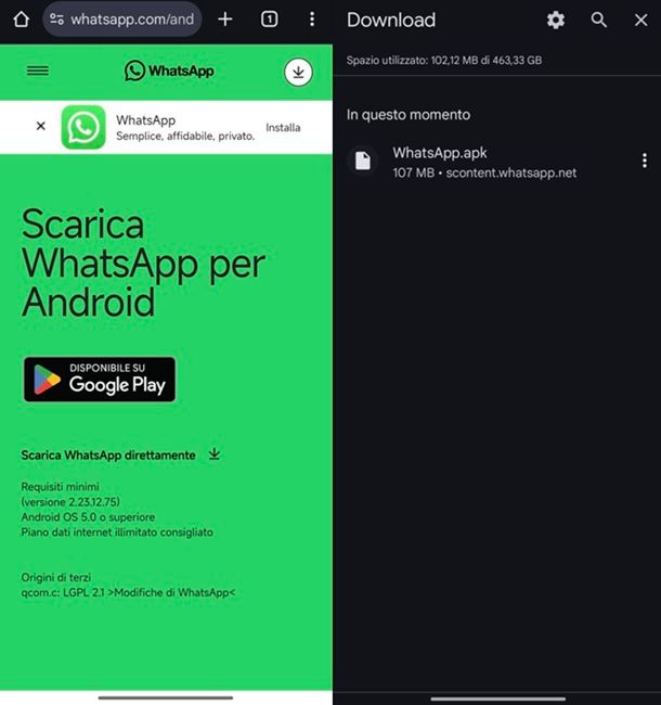 Sito Web Android WhatsApp