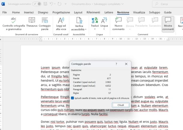 Come si contano i caratteri in un documento Word
