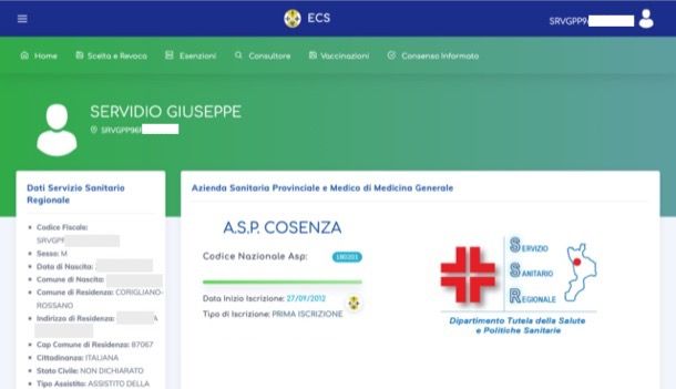 Vedere ASL o ASP di appartenenza