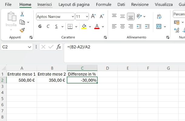 Come calcolare percentuale negativa Excel