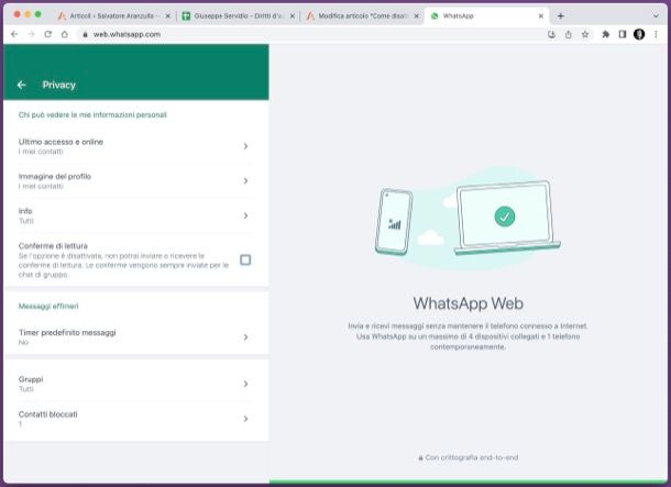Disattivare spunte blu da WhatsApp Web