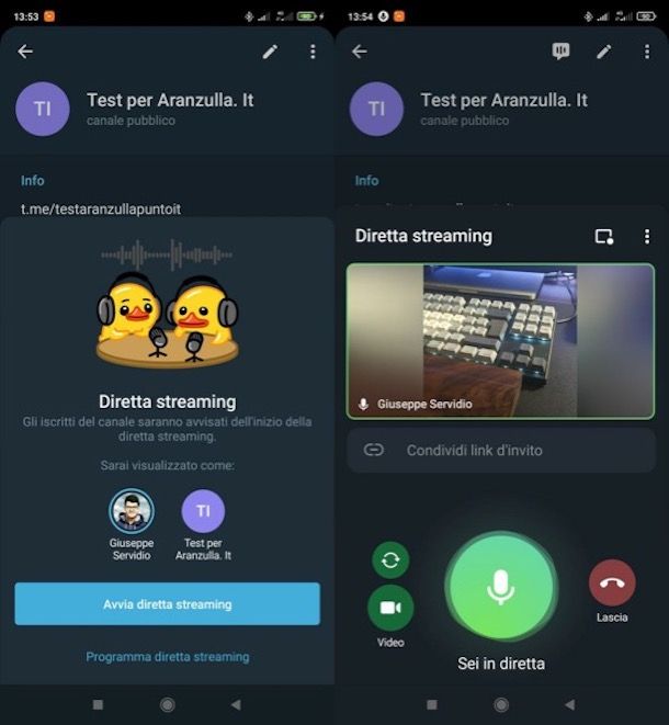 Come fare una diretta su Telegram