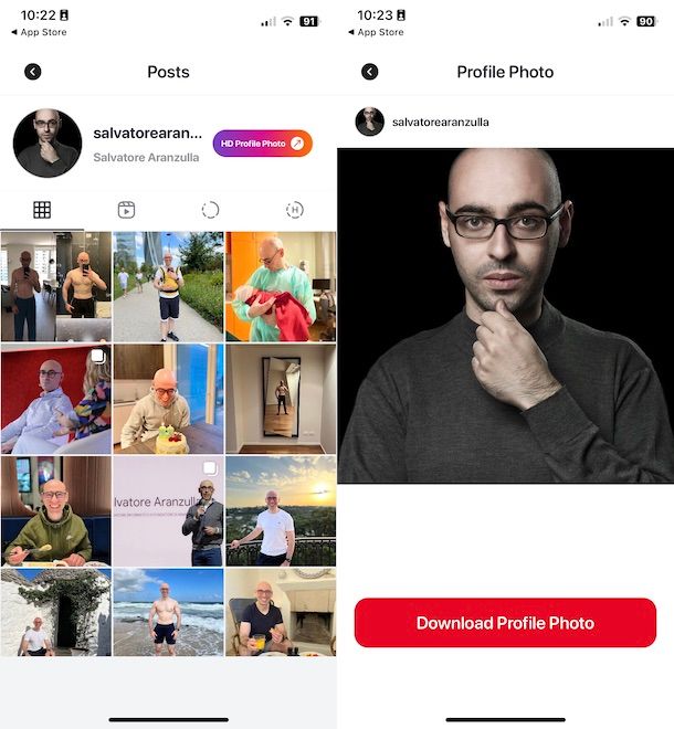 Download foto del profilo Instagram su iPhone