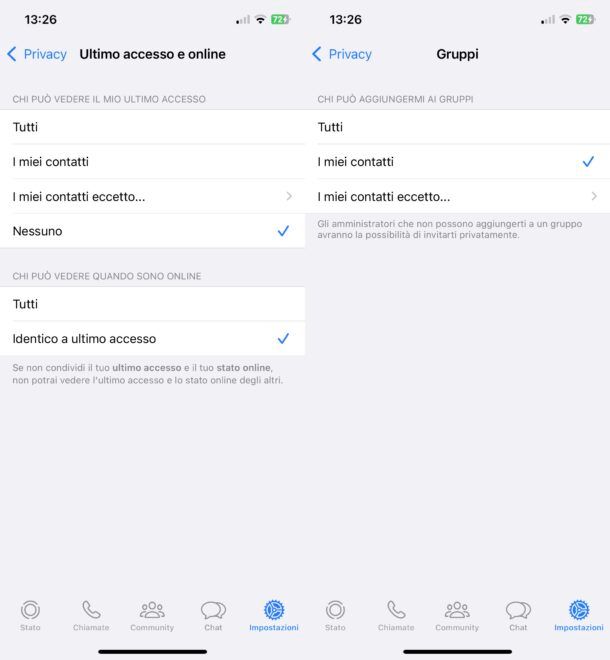 Come modificare privacy WhatsApp