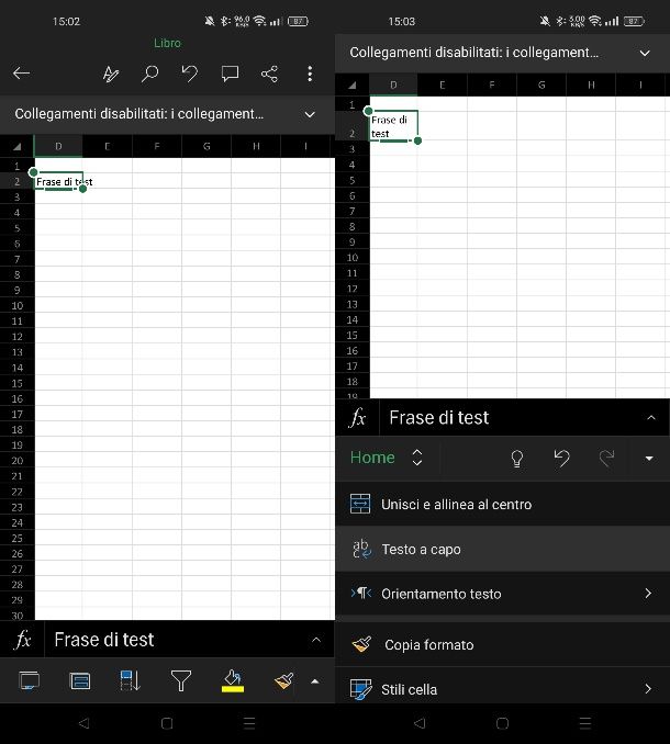 Come andare a capo in Excel da smartphone e tablet