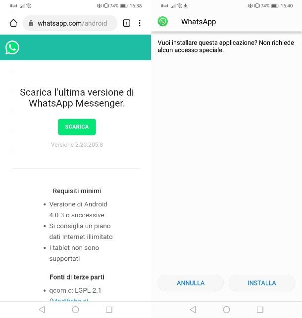 Installazione APK WhatsApp