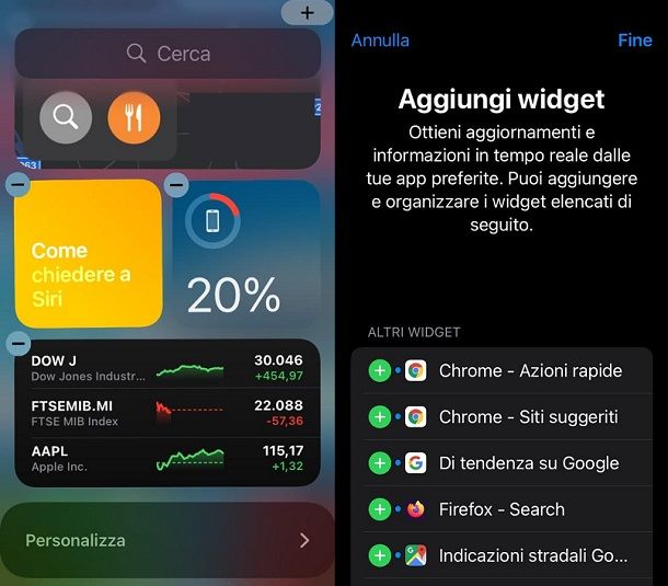 Aggiungi widget schermata Oggi iOS