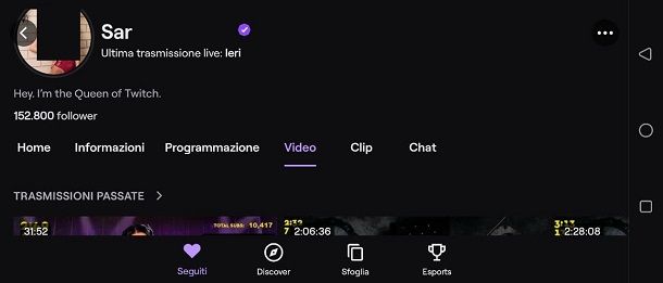 Video Trasmissioni passate Twitch