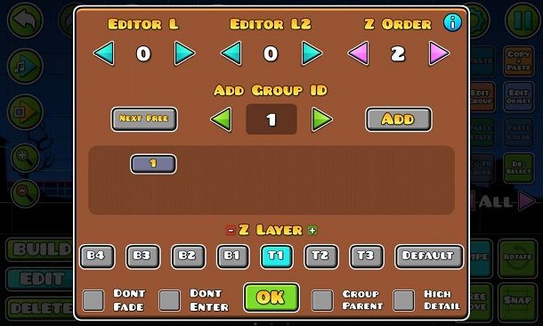 Gruppi editor Geometry Dash