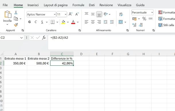 Come calcolare la percentuale di aumento in Excel