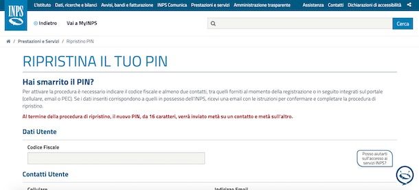 Come recuperare password PIN INPS