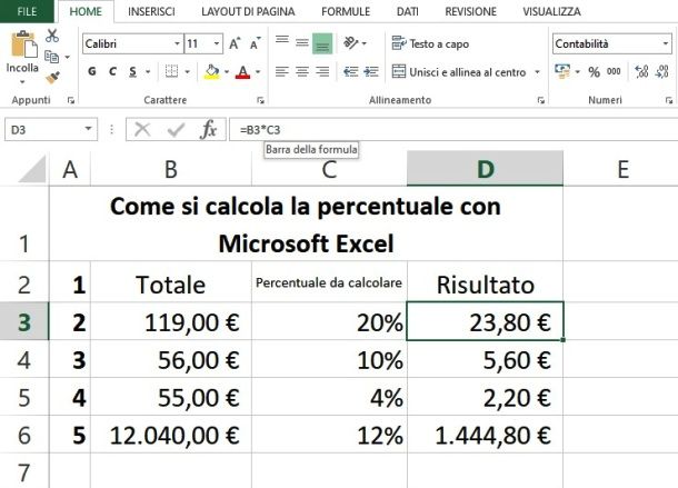 Fare un calcolo percentuale su Excel