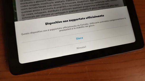 Messaggio Fortnite dispositivo non compatibile