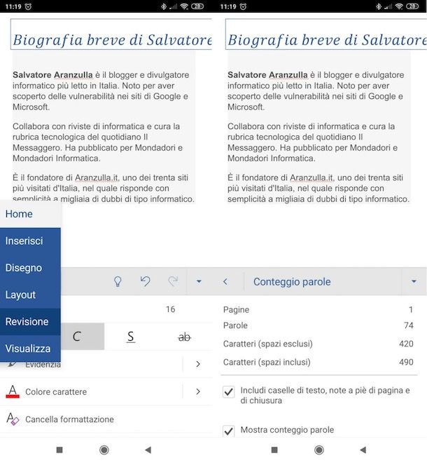 Contare caratteri Word su smartphone e tablet