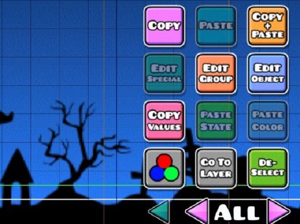 Pulsanti modifica oggetti Geometry Dash