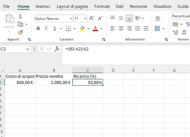 Come calcolare la percentuale di ricarico in Excel