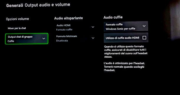 Output chat di gruppo Xbox