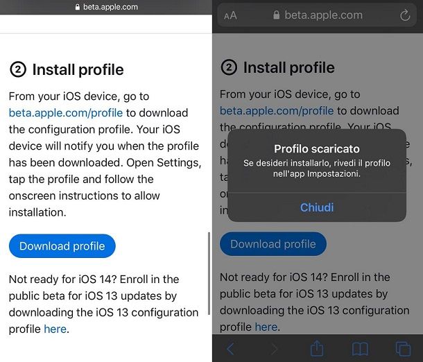 Scaricare profilo beta iOS