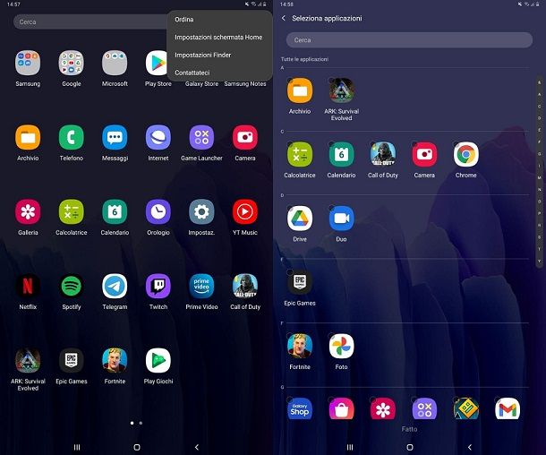 Drawer delle app Samsung