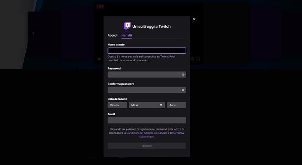 Iscriversi a Twitch