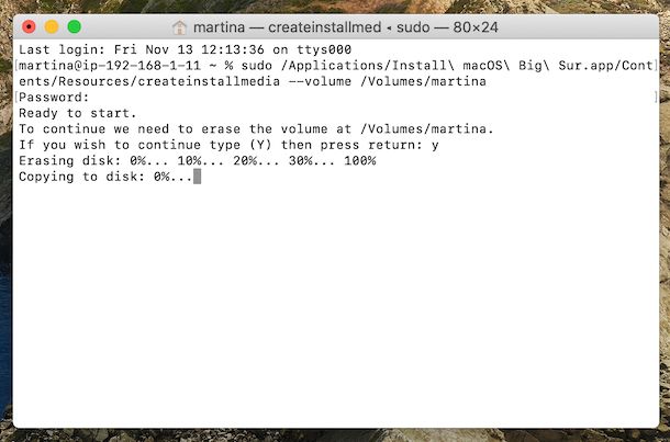 Creazione USB avviabile di Big Sur da Terminale