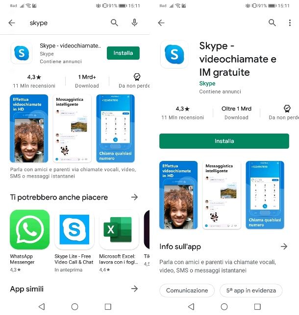 Installare Skype da Play Store