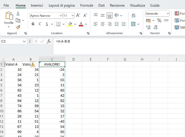 Come sottrarre colonne in Excel