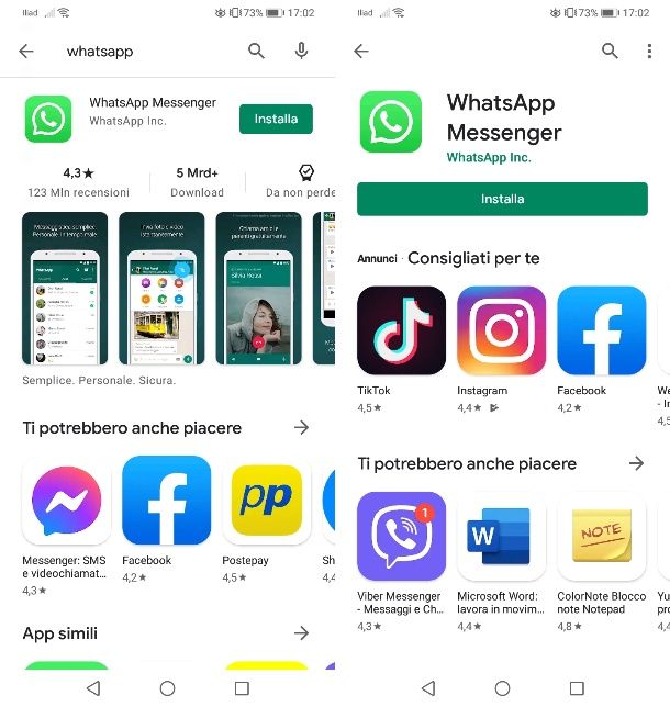 WhatsApp su Play Store