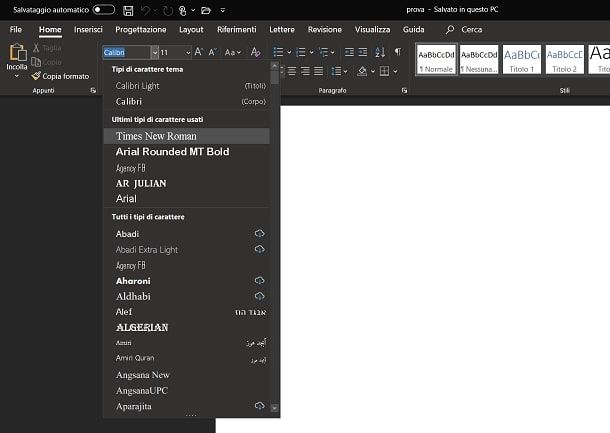 cambiare font su word